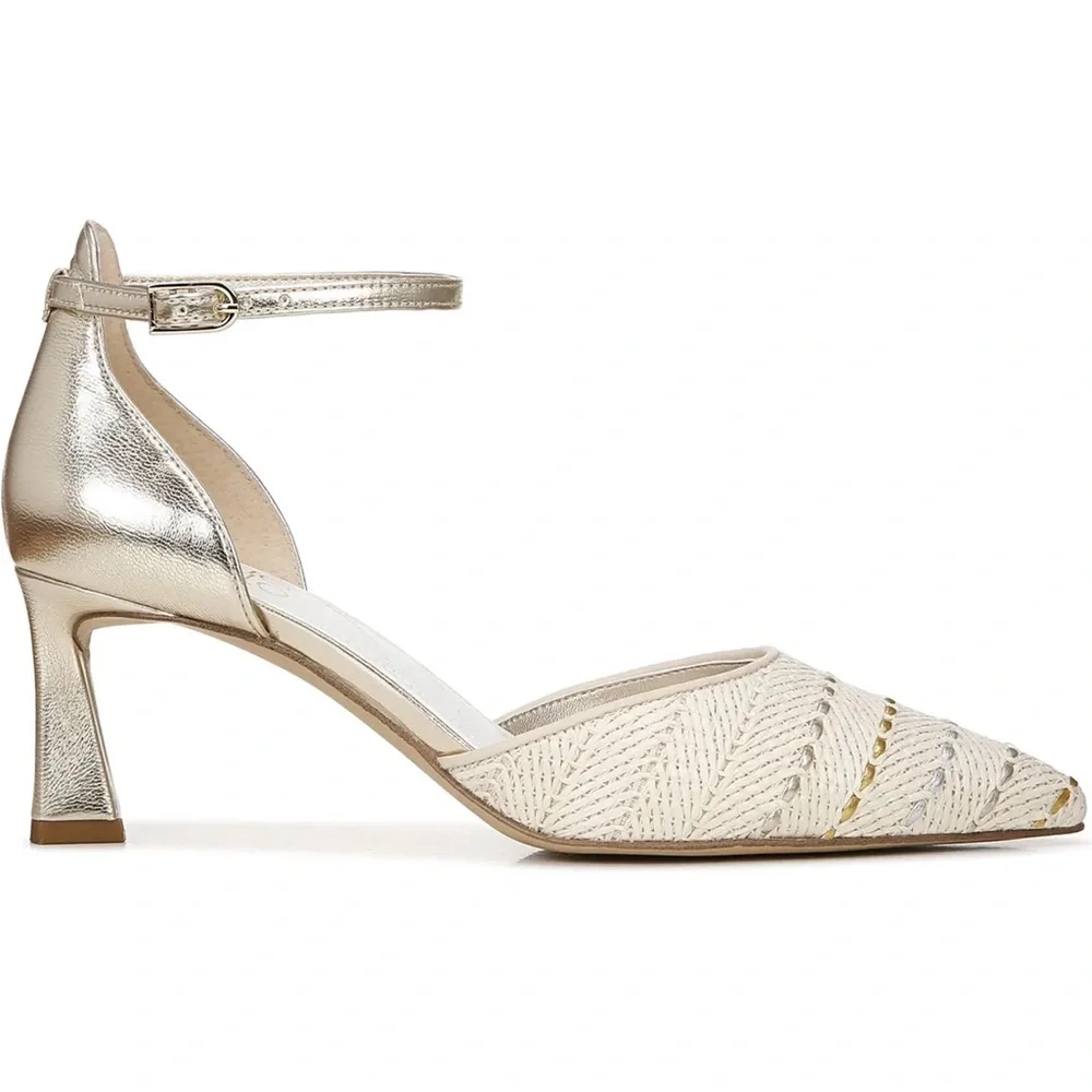NEW Franco Sarto Taros Metallic Ankle Strap Pump SZ-9.5 White Tan
